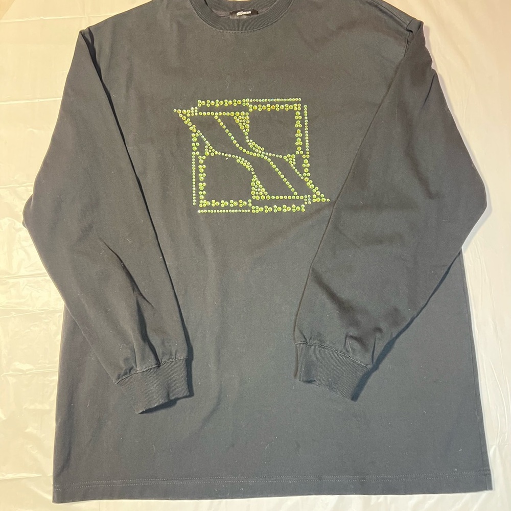 Stylish Black Long Sleeve Shirt with Green Design